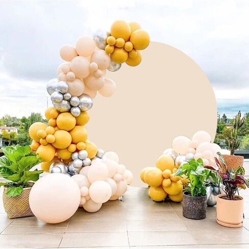 غطاء خلفية مستدير باللون البيج بطول 6.5 قدم، خلفية بيج خلفية صلبة بلون بيج نقي على شكل دائرة لتغطية خلفية لحفلات استقبال المولود الجديد وحفلات أعياد الميلاد وديكور كشك الصور in Kuwait