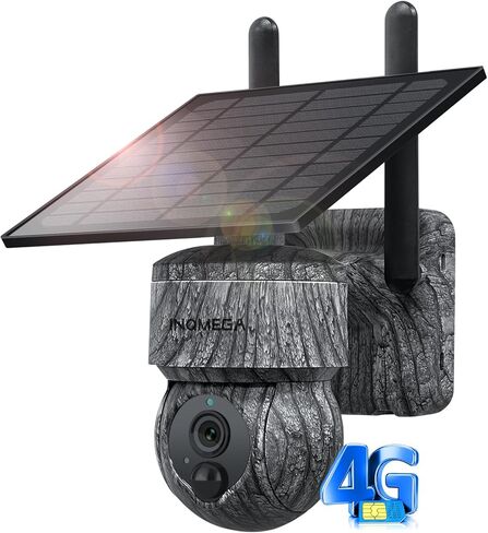 INQMEGA [24/7 تسجيلات 4G LTE كاميرا أمان شمسية خلوية لاسلكية في الهواء الطلق مع لوحة شمسية 22 وات وبطارية مدمجة 32000 مللي أمبير في الساعة، رؤية ليلية ملونة 3 ميجابكسل، كشف حركة PIR، مع بطاقة 4G in Kuwait