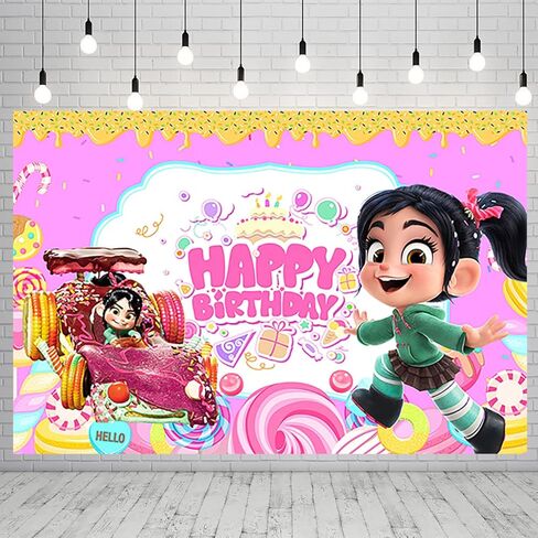 خلفية الأميرة Vanellope لمستلزمات حفلات أعياد الميلاد لافتة Wreck It Ralph لديكورات الحفلات Vanellope Von Schweetz خلفية صورة استحمام الطفل 59x38in in Kuwait