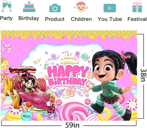 خلفية الأميرة Vanellope لمستلزمات حفلات أعياد الميلاد لافتة Wreck It Ralph لديكورات الحفلات Vanellope Von Schweetz خلفية صورة استحمام الطفل 59x38in in Kuwait