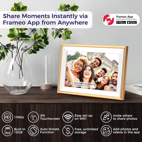 FRAMEO Digital Picture Frame - ELIME 10.1 Inch WiFi Digital Photo Frame with 16GB Storage, 1280x800 IPS Touch Screen, Auto-Rotate, Wall Mountable - Virtual Photo Frame - Aluminum Frame Housing in Saudi Arabia