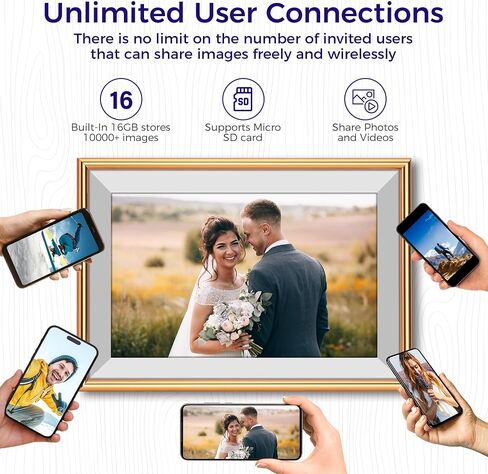 FRAMEO Digital Picture Frame - ELIME 10.1 Inch WiFi Digital Photo Frame with 16GB Storage, 1280x800 IPS Touch Screen, Auto-Rotate, Wall Mountable - Virtual Photo Frame - Aluminum Frame Housing in Saudi Arabia