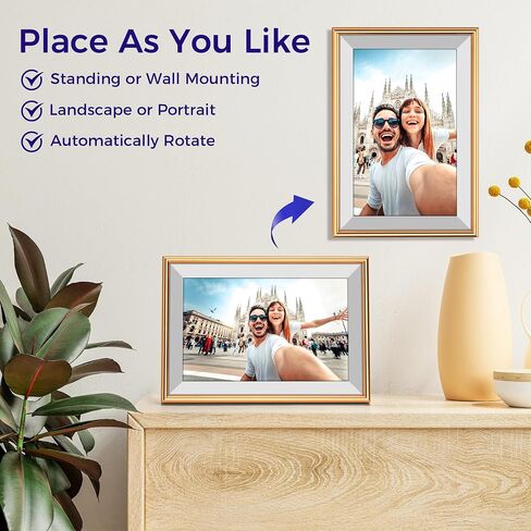 FRAMEO Digital Picture Frame - ELIME 10.1 Inch WiFi Digital Photo Frame with 16GB Storage, 1280x800 IPS Touch Screen, Auto-Rotate, Wall Mountable - Virtual Photo Frame - Aluminum Frame Housing in Saudi Arabia