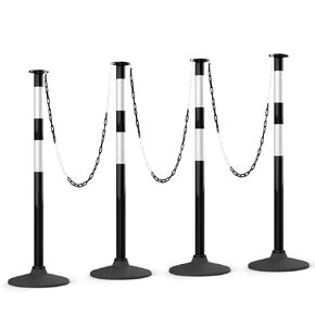 HiGiant 2 Pack 34 Inches Traffic Delineator Posts with Weighted Rubber Base, Portable Black Safety Posts Cones with Reflective Collars and 5 Ft Plastic Chains for Parking Lot, Construction Work