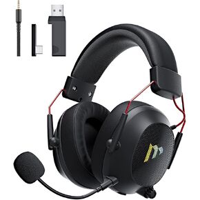 Mytrix Tac Master 2.4GHz Wireless Gaming Headset with Noise Canceling Microphone for PC, PS4, PS5, Mac, Bluetooth 5.3 Gaming Headphones with RGB Light, Surround Sound, 48H Battery (Black)