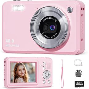 Digital Camera, MEETRYE 48MP & FHD 1080P Camera with 18X Zoom 32GB Card, Autofocus Point and Shoot Camera, Travel Portable Compact Camera for Kids Teens Beginners