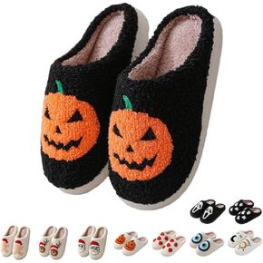 Halloween Skeleton Scream Fuzzy Slippers for Women and Men Cozy Plush Spooky Slippers Non-Slip Fluffy Halloween Christmas Gift