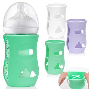 3 Pack Silicone Sleeves for AV-ENT Natural Glass Baby Bottles, Upgraded Anti-Break Baby Bottle Holder, Compatible with AV-ENT Glass Bottles 8 oz, BPA Free