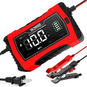 10-Amp Car Battery Charger, 12V/24V Smart Automotive Charger, Battery Maintainer, Trickle Charger for Car, SUV, Motorcycle, Boat, Lead-Acid, Lithium, LiFePo4 Battery