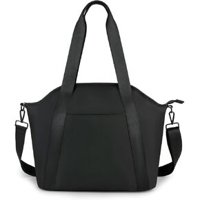 Diaper Bag Tote for Women Stylish Baby Bag Black PU Messengers Bag with Wet Bag,Stroller Hooks