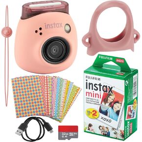 Fujifilm Instax Pal Digital Camera, 20 Fujifilm Mini Films, Decorative Stickers, Grip for Camera with USB, Micro SD and Cloth (Gem Black) (Powder Pink)