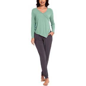 Bamboo Viscose Postpartum Lounge Sets for Women Long Sleeve Nursing Pajama Set