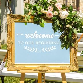 2 Pcs Welcome to Our Wedding Mirror Sign Decal Welcome to Our Beginning Sign Wedding Decal Marriage Wedlock of Love Vinyl Art Decal Wedding Ceremony Decal Decoration 20" Wide by 11" Tall White