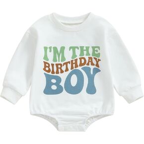 SAYOO Baby First Birthday Girl Boy Outfit Birthday Girl Embroidery Sweatshirt Romper Fall Letter Bodysuit Pullover Top
