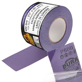 Dura-Gold Premium 600 Grit PSA Purple Film Ceramic Longboard Sandpaper, 2-3/4" Wide Continuous 20 Yard Roll - Self Adhesive Stickyback for Auto & Wood Air File Long Board Sanders, Hand Sanding Blocks