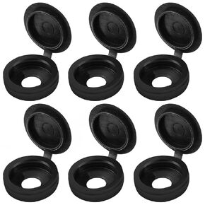 100 Pieces Hinged Screw Cover Caps M4 Screw Caps Folding Screw Cover Cap Plastic Screw Caps Fold Screw Snap Covers with Snap Washer Flip Tops, Black