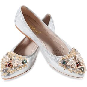 Unifizz Women Ballet Flats Rhinestone Wedding Ballerina Shoes Foldable Sparkly Comfort Slip on Flat Wedding Shoes