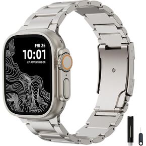Titanium Band Compatible with Apple Watch Ultra 2 Band 49mm 46mm 45mm 44mm 42mm, Titanium Metal Replacement Watch Band for iWatch Ultra S10 SE S9 8 7 6 5 4 3 2 1 for Men Women-Gunmetal Grey