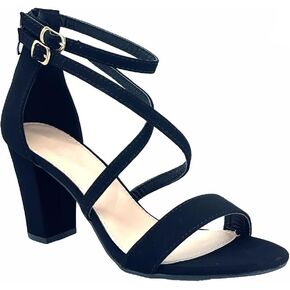 ABSOLEX Women Fashion Cross Strap Ankle Strap Open Toe Block High Heel Sandal Wedding/Party/Dressy/Formal Shoe