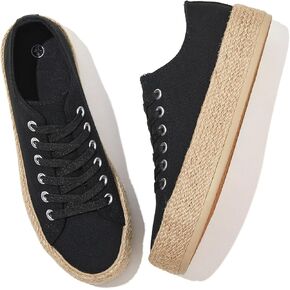 Waluzs Canvas Shoes for Women White Platform Sneakers Low Top Lace Up Tennis Shoes Comfortable Casual Walking Shoes