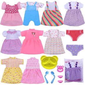 Baby Doll Clothes Fits 12'' 13'' 14'' 15''Bitty Girl Alive Baby Doll Clothes 360°Sewing Dresses for with Doll Diapers, Nipple, and Doll Accessories Pack of 18 Bag Set