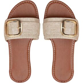 GORGLITTER Women's Trendy Chain Flat Sandals Strappy Slide Sandals Vacation Sandals