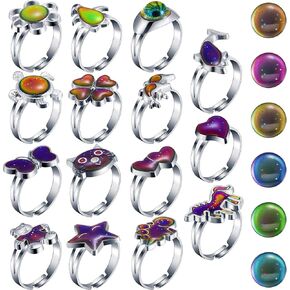 Hicarer 15 Pieces Adjustable Mood Rings for Girls and Boys Mixed Color Changing Mood Rings for Halloween Costume Props Birthday Party Favors and Goodie Bag Fillers