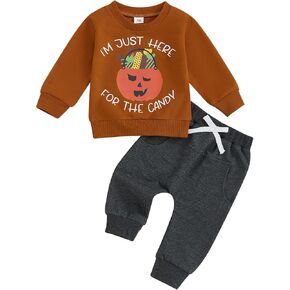Toddler Boy Halloween Outfit Pumpkin Letter Print Long Sleeve Sweatshirt Sweatpants Newborn Fall Winter Clothes