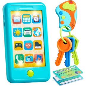 JOYIN Play-act Pretend Play Smart Phone, Keyfob Key Toy and Credit Cards Set, Kids Toddler Cellphone Toys, Toddler Birthday Gifts Toys for 1 2 3 4 5 Year Old