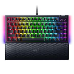 لوحة مفاتيح الألعاب الميكانيكية Razer BlackWidow V4 75%: تصميم قابل للتبديل السريع - مدمج ومتين - مفاتيح لمسية برتقالية - Chroma RGB - MF Roller ومفاتيح الوسائط - مسند معصم مريح - أسود