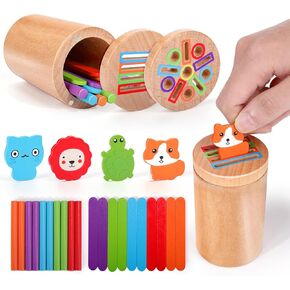Mity rain Montessori Toys for 1 2 3+ Year Old, 3 in 1 Wooden Color Sorting Toys for Toddlers 1-3, Fine Motor Skills Educational Sensory Toys for Baby Kids