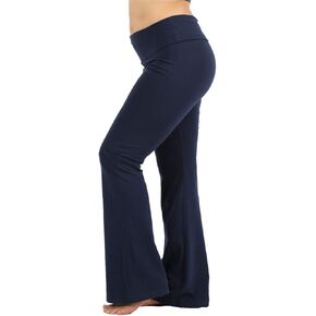 Zenana Women's Plus Size Stretch Cotton Fold Over Waist Flare Leg Yoga Pants