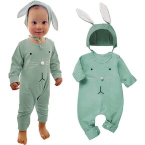 Infant Newborn Baby Girls Boys Easter Jumpsuit Outfits Bunny Romper with Rabbit Hat