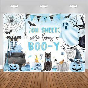 Mocsicka Halloween 1st Birthday Backdrop Hey Boo First Halloween Theme Birthday Party Decorations Banner Spooky Ghost Little Boo Party Backdrops (Orange, 7x5ft(82''x60''))