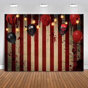 Mocsicka Halloween Circus Photography Backdrop Horror Circus Carnival Bloody Wall Background Circus Themed Halloween Party Cake Table Decoration Banner Photo Booth Props (7x5ft)