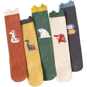 queenland 5 Pairs Baby Gilrs Knee High Socks Cotton Socks KidsTube Uniform Long Stockings