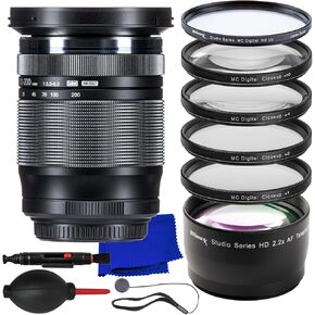 Ultimaxx Essential Olympus M.Zuiko Digital ED 12-200mm f/3.5-6.3 Lens Bundle - Includes: 2.2X Telephoto Zoom Lens Attachment, Protective UV Filter, 4PC Macro Close-Up Filter Kit & More (14pc Bundle)