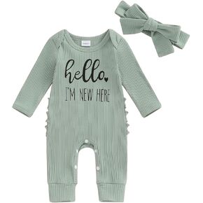 Im New Here Newborn Outfit Girl Boy Long Sleeve Ribbed Romper Jumpsuit Baby Preemie Coming Home From Hospital Clothes