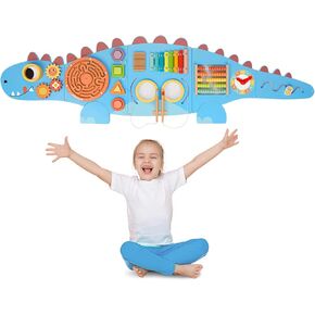 Dinosaur Sensory Wall Panel for Kids,10-in-1 Wall Toys for Toddlers, Montessori Busy Board,Toddler Playroom Bedroom Decor