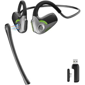 Wireless Gaming Headphone with Detachable Noise Canceling Mic for PC, PS4, PS5, Switch, Xbox, Bluetooth + 2.4Ghz USB + Type-C Connections, Upgraded Low Latency and Lightweight