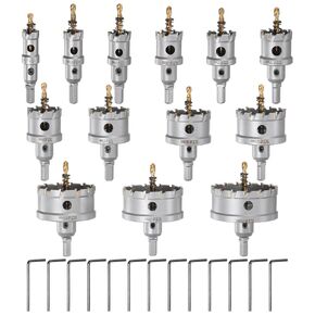 HARFINGTON 13pcs Metal Hole Saw Kit Carbide Cutter 3/4" to 2-15/16" Dia for Cutting Stainless Steel, Steel, Iron, Copper, Aluminum, Plastic