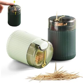 Automatic Toothpick Dispenser, Toothpick Holder, Toothpicks Holder Dispenser, Pop Up Toothpick Dispenser, Toothpick Holder Dispenser, Toothpick Dispenser (Dark Green+Light Green)