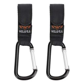 Stroller Hooks, WELAVILA Universal Multi-Purpose Stroller Pram Clips to Hang Your Diaper Bag & Shopping Bag on Buggy or Pushchair, 2 Pack, Black