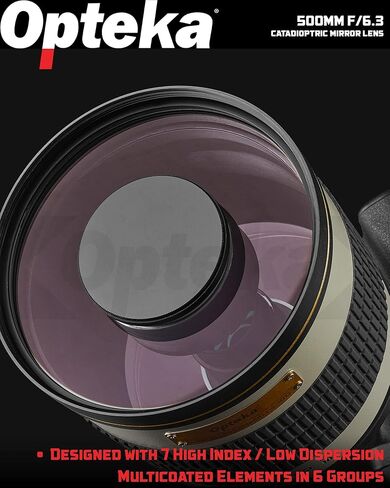 Opteka 500mm f/6.3 (with 2X- 1000mm) Telephoto Mirror Lens for Canon EF-Mount EOS 90D, 80D, 77D, 70D, 60D, 50D, 7D, 6D, 5D, 5DS, 1DS, T8, T8i, T7i, T7s, T7, T6s, T6i, T6, T5, SL3 and SL2 DSLR Cameras in Kuwait