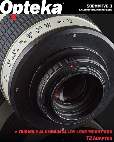 Opteka 500mm f/6.3 (with 2X- 1000mm) Telephoto Mirror Lens for Canon EF-Mount EOS 90D, 80D, 77D, 70D, 60D, 50D, 7D, 6D, 5D, 5DS, 1DS, T8, T8i, T7i, T7s, T7, T6s, T6i, T6, T5, SL3 and SL2 DSLR Cameras in Kuwait