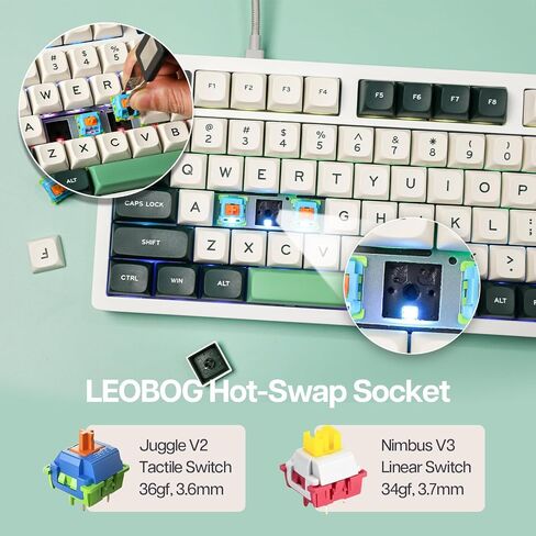 EPOMAKER x LEOBOG Hi75 Aluminum Alloy Wired Mechanical Keyboard, Programmable Gasket-Mounted Gaming Keyboard with Mode-Switching Knob, Hot Swappable, NKRO, RGB (White Green, Graywood V3 Switch) in Saudi Arabia