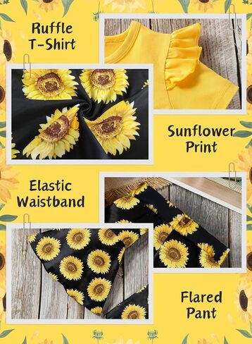 Toddler Baby Girls Bell Bottoms Outfit - Cute Summer Clothes Letter Print Ruffle T-Shirt Top Floral Flared Pant Set in Saudi Arabia