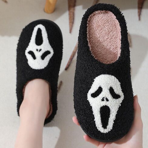 Halloween Skeleton Scream Fuzzy Slippers for Women and Men Cozy Plush Spooky Slippers Non-Slip Fluffy Halloween Christmas Gift in Saudi Arabia