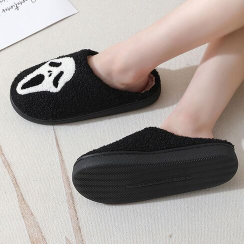 Halloween Skeleton Scream Fuzzy Slippers for Women and Men Cozy Plush Spooky Slippers Non-Slip Fluffy Halloween Christmas Gift in Saudi Arabia
