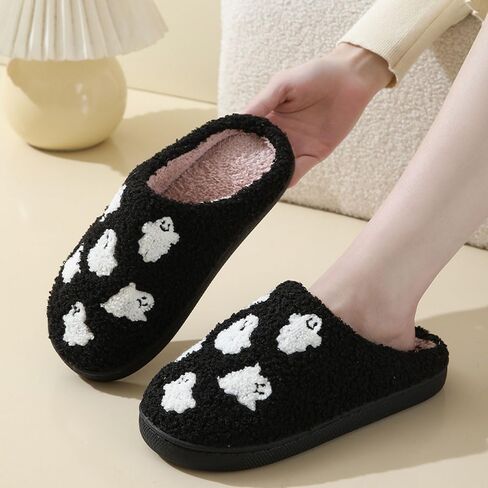 Halloween Skeleton Scream Fuzzy Slippers for Women and Men Cozy Plush Spooky Slippers Non-Slip Fluffy Halloween Christmas Gift in Saudi Arabia